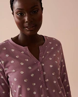 Cupcake Print Cotton Long Sleeve Henley Shirt