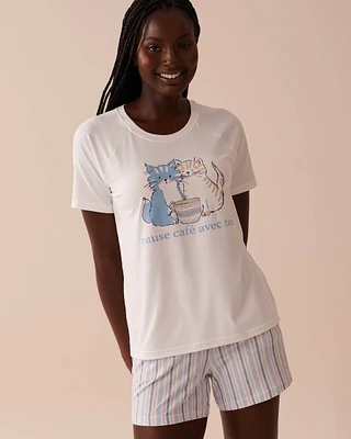 T-shirt ultra doux à imprimé chat