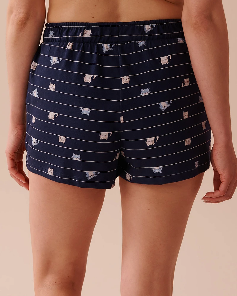 Short de pyjama en coton à imprimé chat