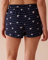 Short de pyjama en coton à imprimé chat