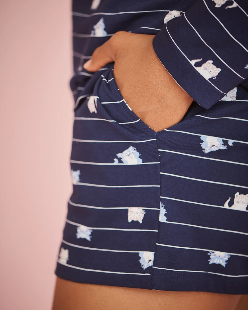 Short de pyjama en coton à imprimé chat