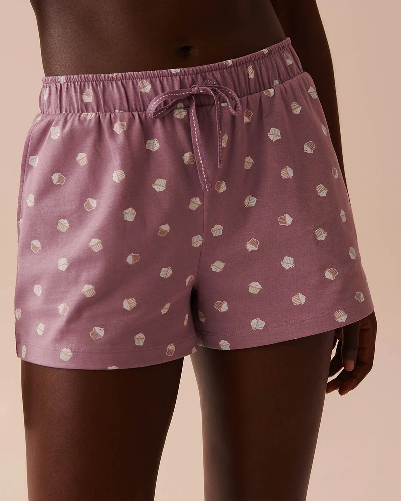 Cupcake Print Cotton Pajama Shorts