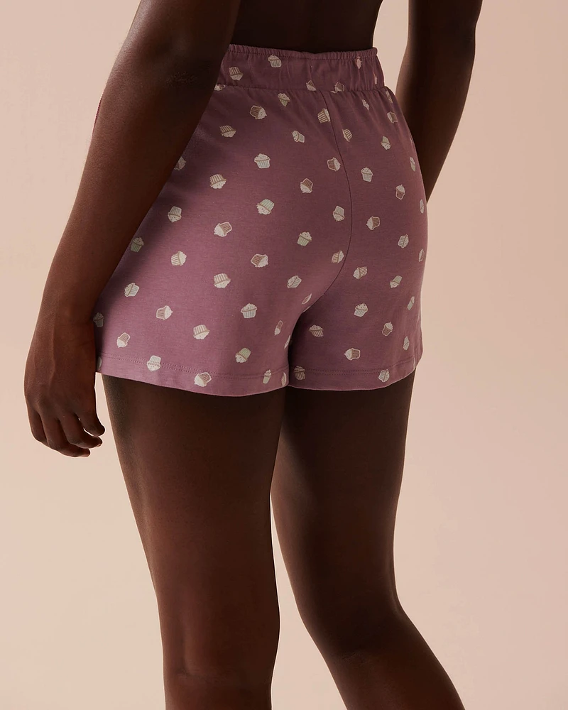 Cupcake Print Cotton Pajama Shorts