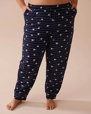 Pantalon de pyjama jogger en coton à imprimé chat