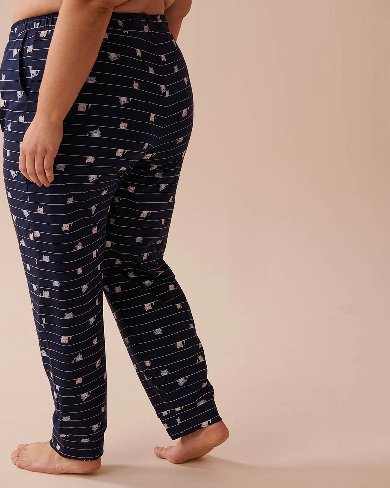 Pantalon de pyjama jogger en coton à imprimé chat