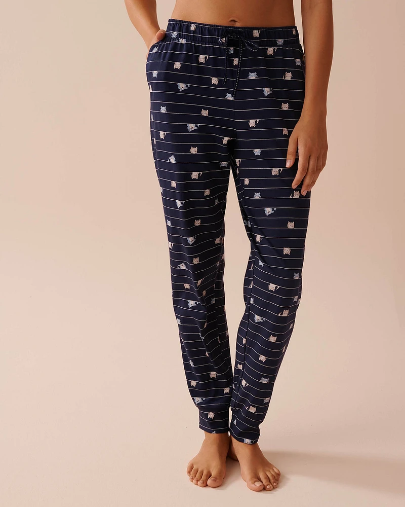 Pantalon de pyjama jogger en coton à imprimé chat