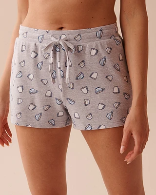 Coffee Cup Print Recycled Fibers Pajama Shorts