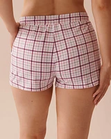 Short de pyjama en fibres recyclées à carreaux violets