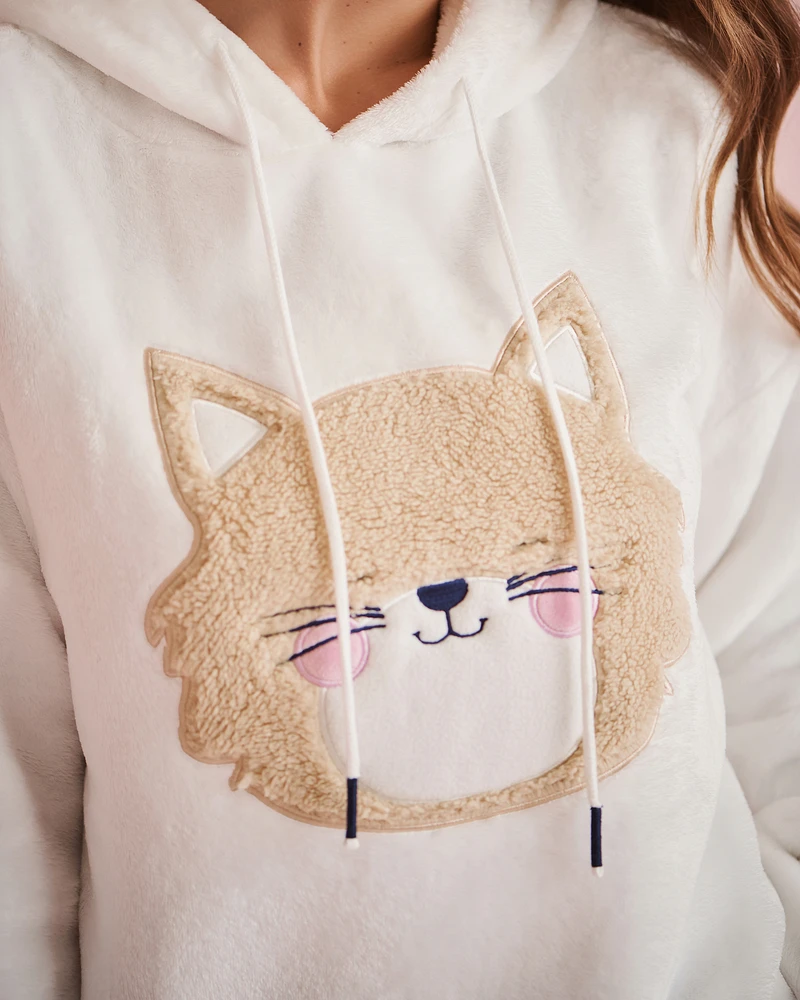 Ensemble pyjama en peluche douce à motif chat