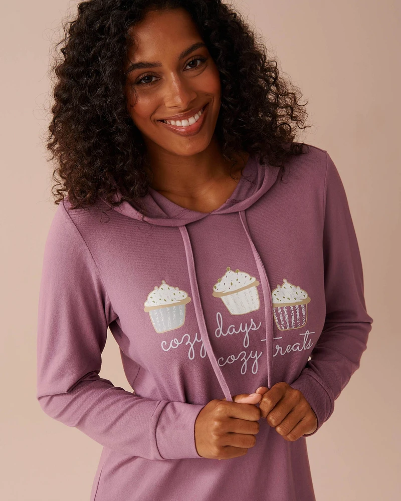 Cupcake Print Recycled Fibers Long Sleeve Hooded Sleepshirt