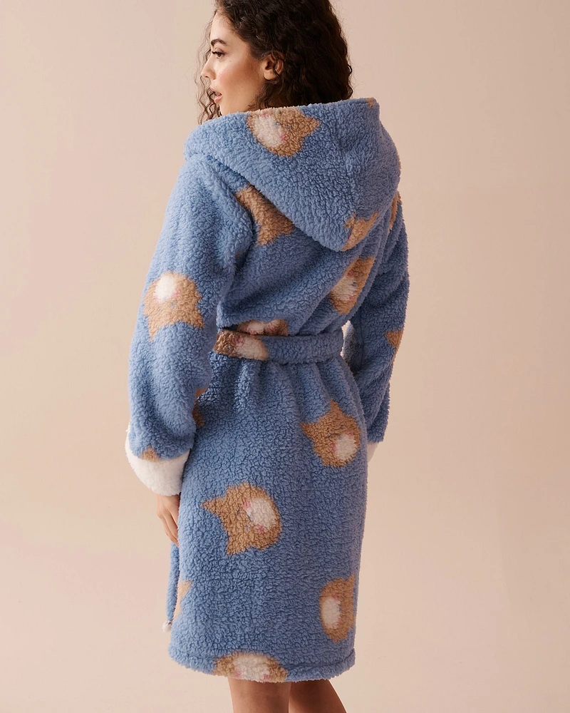 Cat Print Sherpa Robe