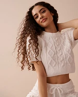 Cable-Knit Chenille Crop T-shirt