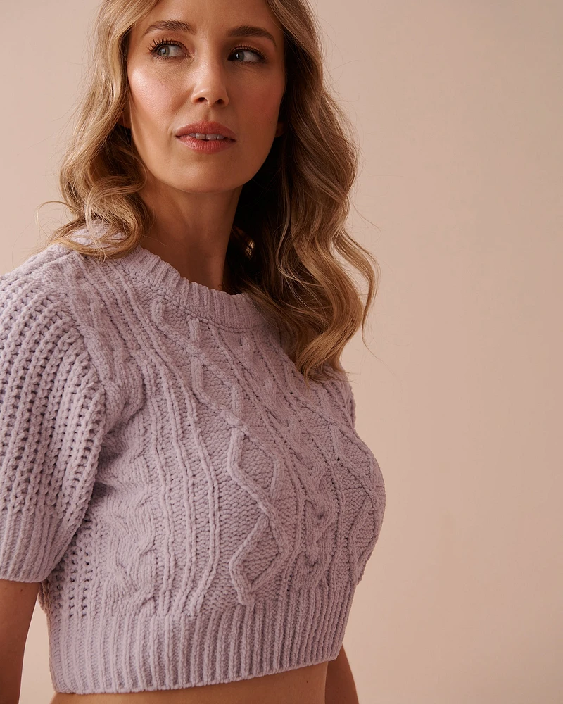 Cable-Knit Chenille Crop T-shirt