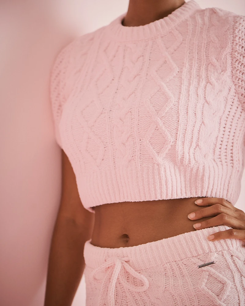 Cable-Knit Chenille Crop T-shirt