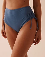 Bas de bikini taille haute noué aux hanches texturé COASTAL BLUE