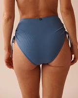 COASTAL BLUE Textured Side Tie High Waist Bikini Bottom