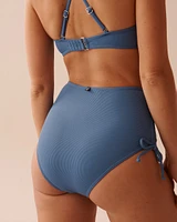 Bas de bikini taille haute noué aux hanches texturé COASTAL BLUE