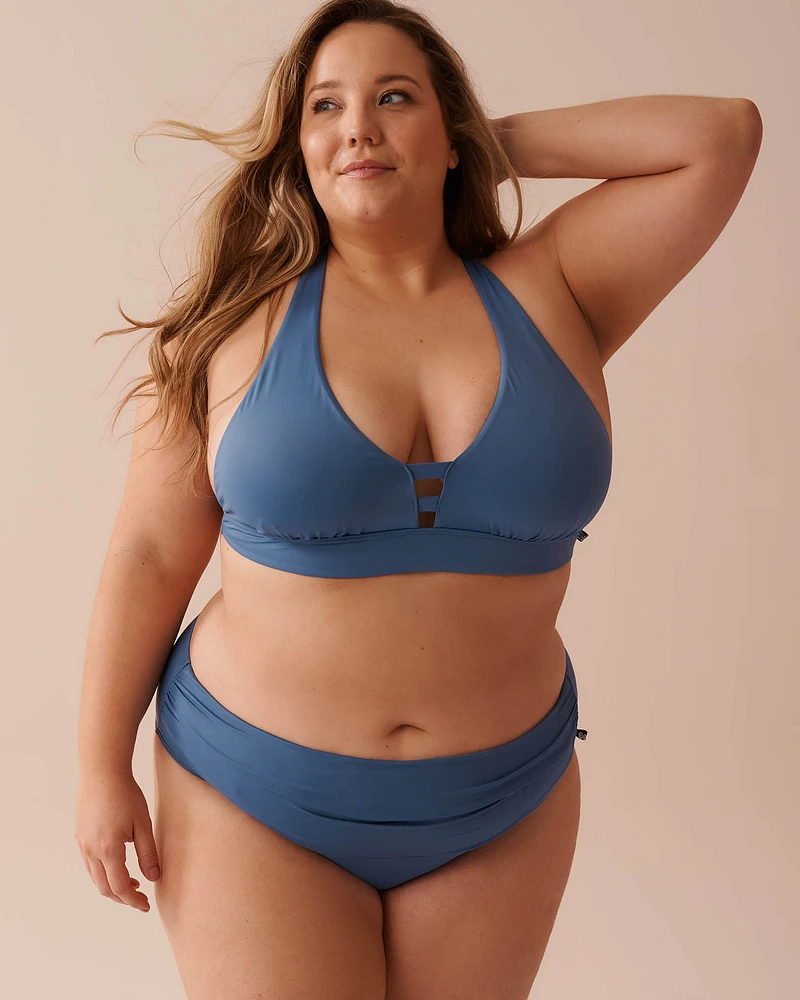 Bas de bikini taille mi-haute drapée en fibres recyclées COASTAL BLUE