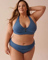 Bas de bikini taille mi-haute drapée en fibres recyclées COASTAL BLUE