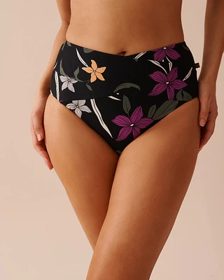 TROPICAL NIGHTS Textured High Waist Bikini Bottom