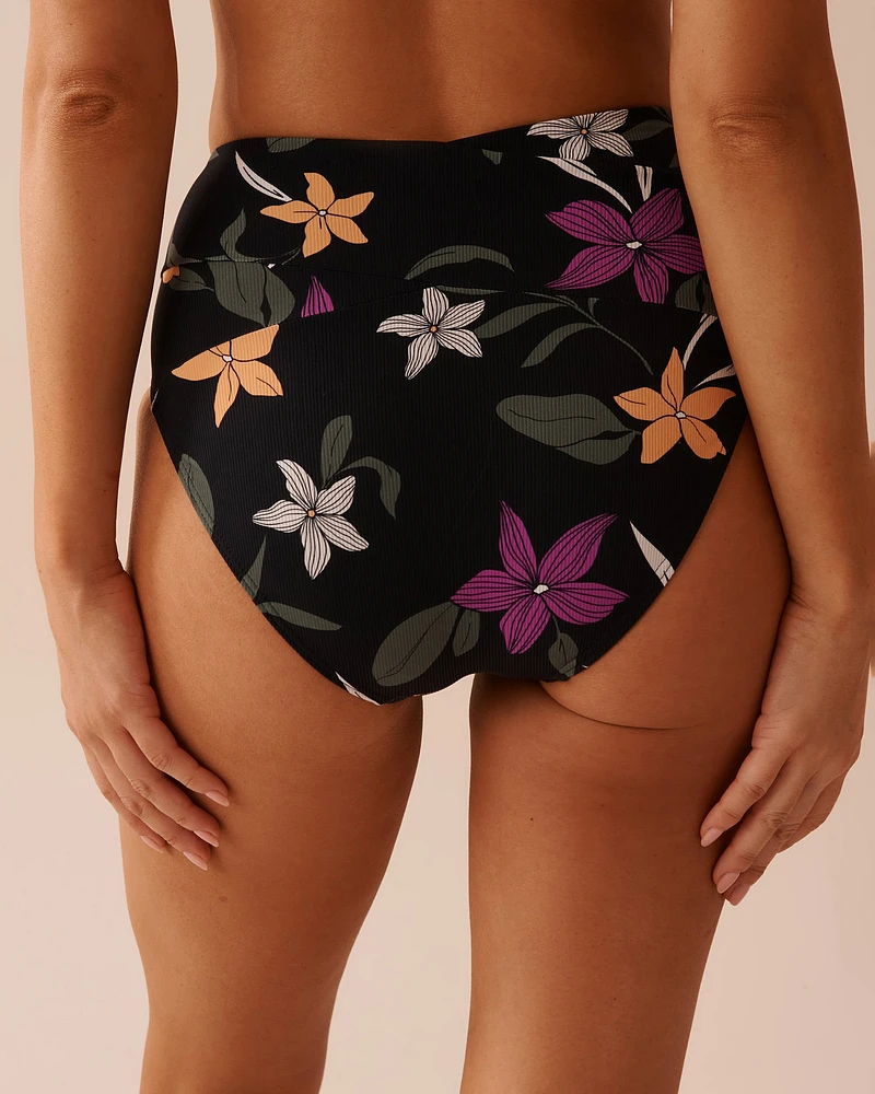 TROPICAL NIGHTS Textured High Waist Bikini Bottom