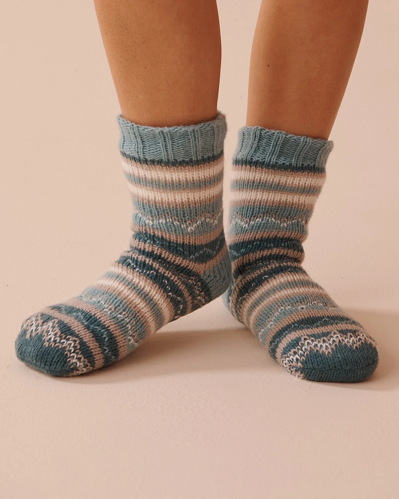 Bas rayés en tricot et sherpa