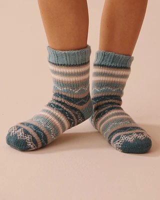 Bas rayés en tricot et sherpa