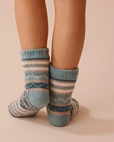 Bas rayés en tricot et sherpa