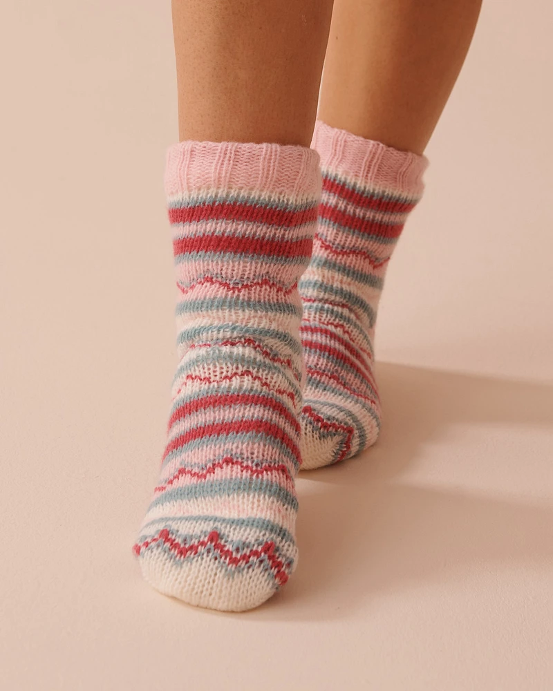 Striped Knit and Sherpa Socks