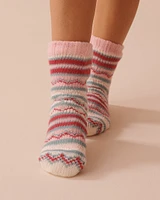 Striped Knit and Sherpa Socks