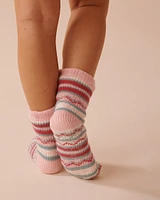 Striped Knit and Sherpa Socks