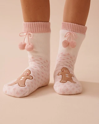 Long Knit and Sherpa Gingerbread Socks