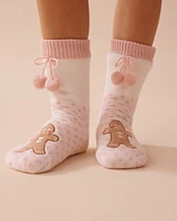 Long Knit and Sherpa Gingerbread Socks