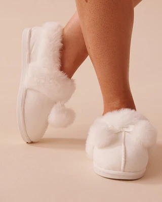 Bow & Pompom Suede Bootie Slippers