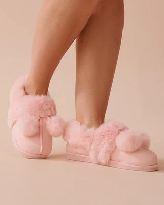 Bow & Pompom Suede Bootie Slippers