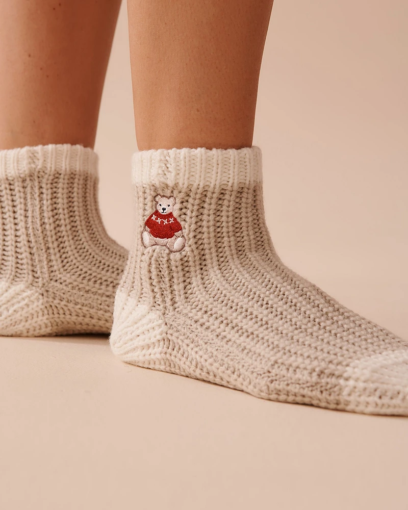 Knitted Socks with Winter Embroidery