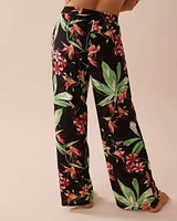 Pantalon jambe large à imprimé tropical