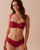 Unlined Balconette Mesh and Ruffle Bra