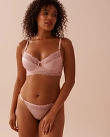 Unlined Shiny Microfiber and Mesh Bra