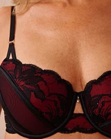 Soutien-gorge doublure légère balconnet en dentelle deux-tons et satin