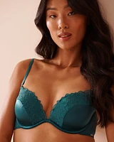 Push-up Plunge Shiny Microfiber and Mesh Bra