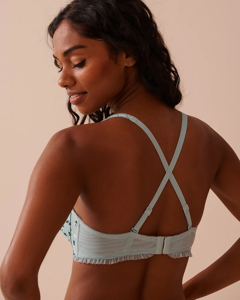 Soutien-gorge push-up sans bretelles à volants en résille florale