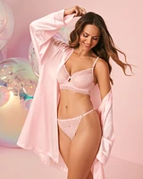 Unlined Shiny Microfiber and Mesh Bra