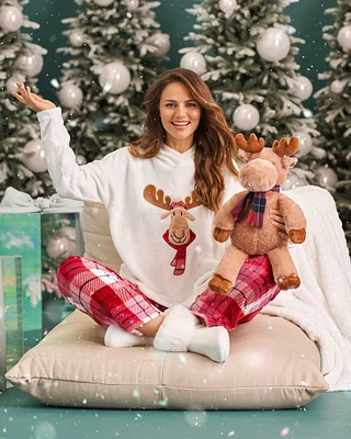 Moose Print Soft Plush PJ Set