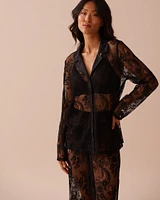 Sheer Lace Long Sleeve Button-down Shirt