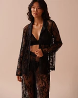 Sheer Lace Long Sleeve Button-down Shirt