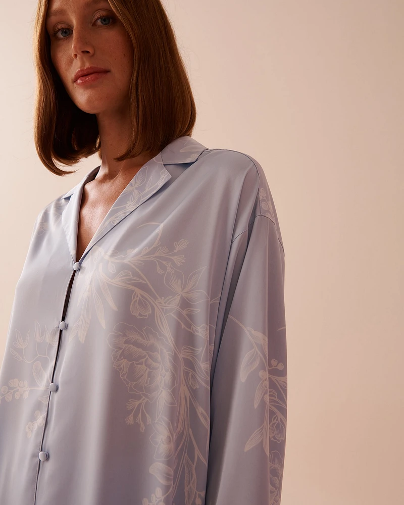 Chemisier manches longues en satin imprimé floral pastel