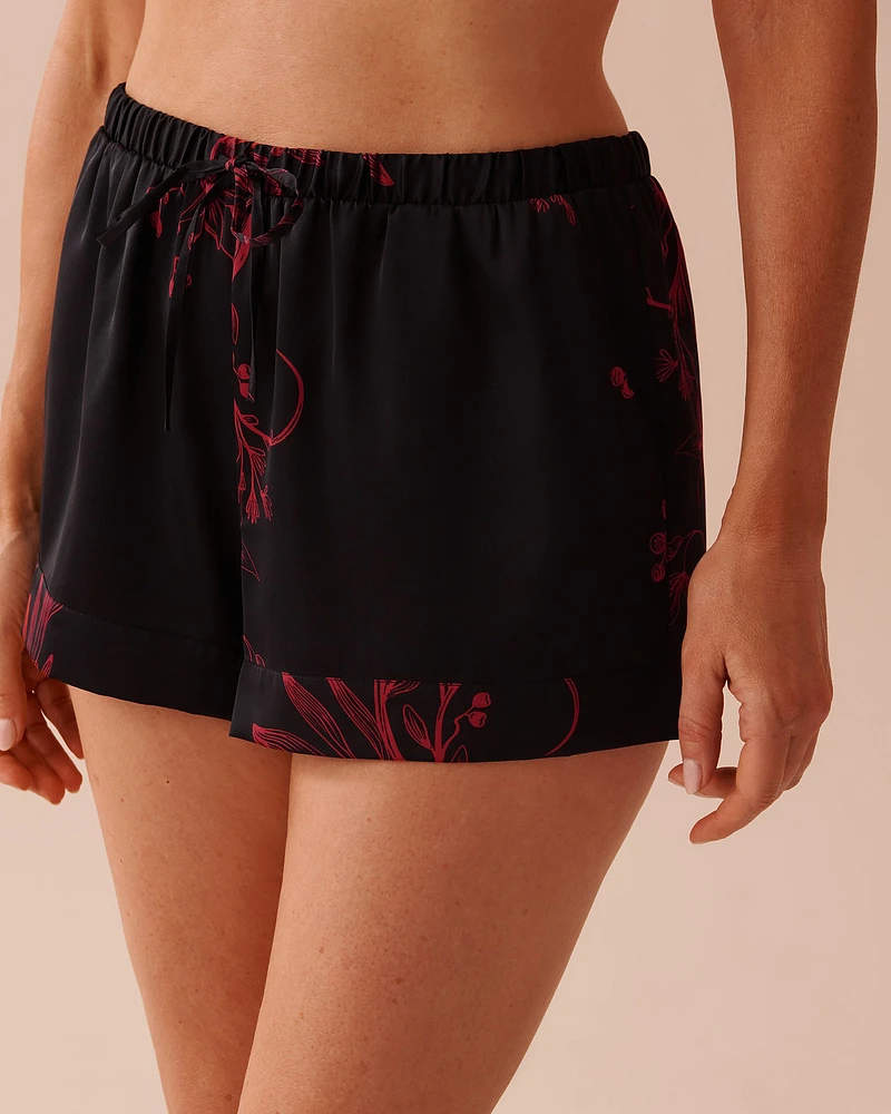 Dark Floral Print Satin Shorts