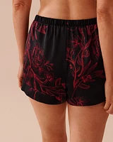 Dark Floral Print Satin Shorts