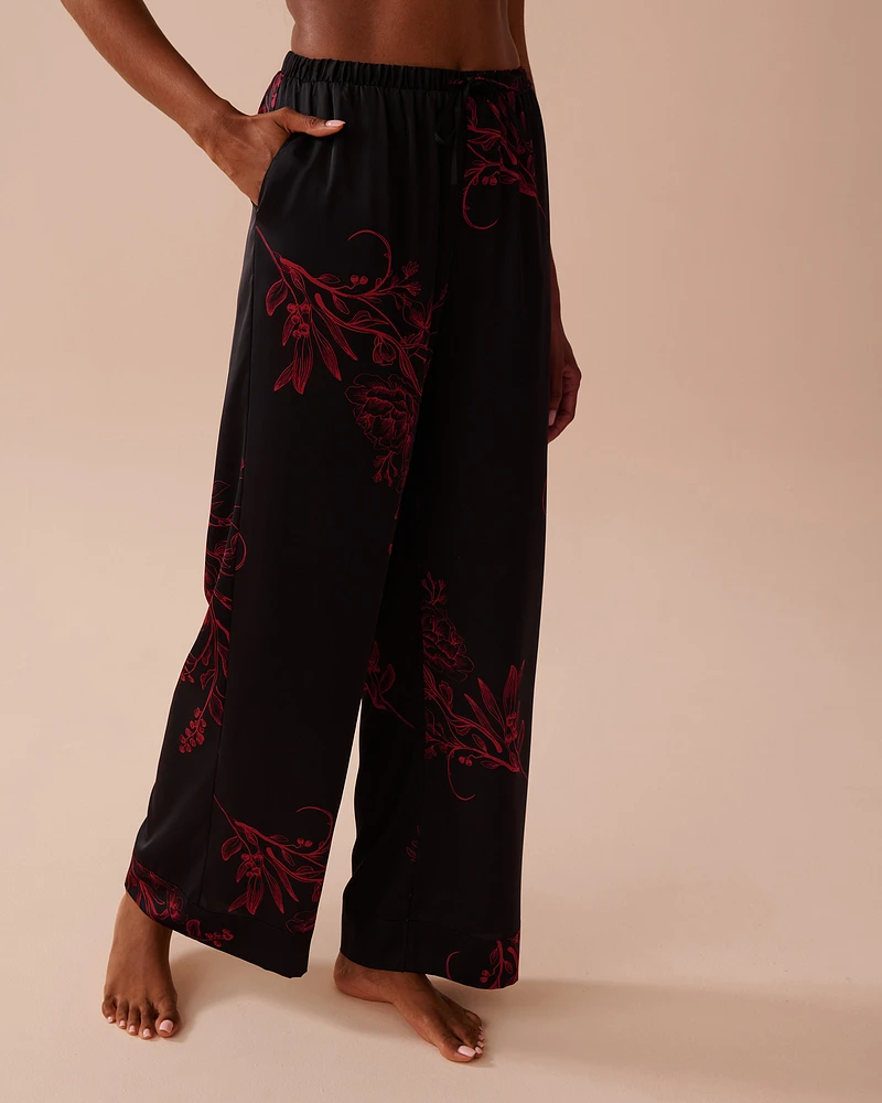 Dark Floral Print Satin Pants